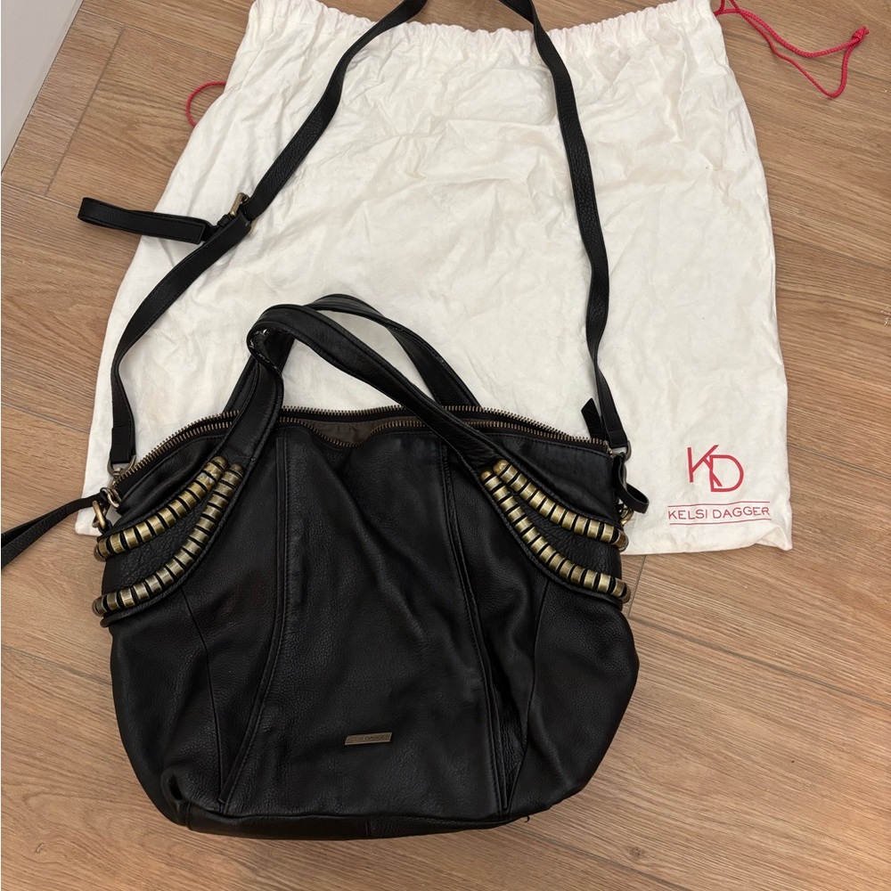 Kelsi Dagger Black and Gold Shoulder Bag